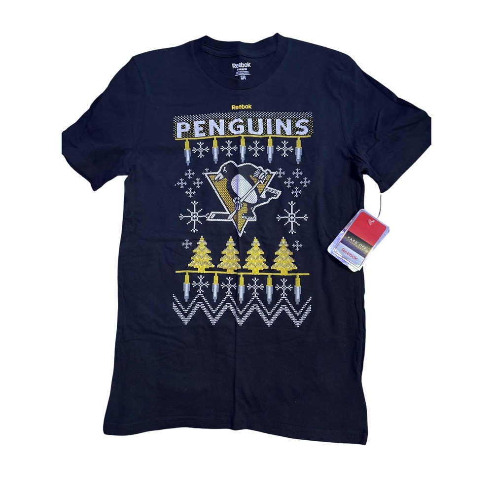 NEW Reebok Pittsburgh Penguins NHL Ugly Christmas Sweater Graphic Tee L 14/16
